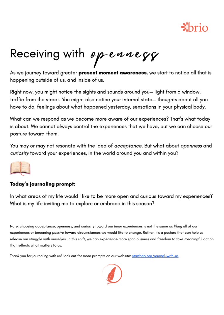 Journaling prompt #2 - receiving with openness Journaling prompt #2 - receiving with openness